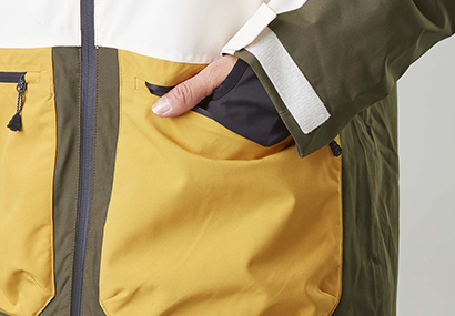 Patched hand pockets with waterproof zips